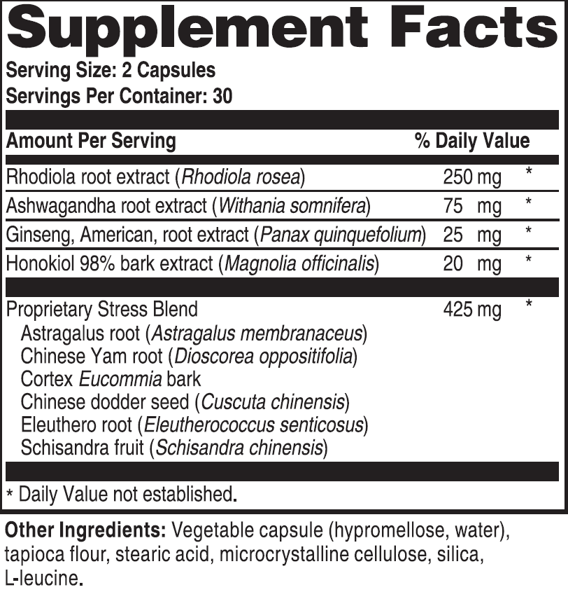 stress relief advanced label supplement ingredients facts